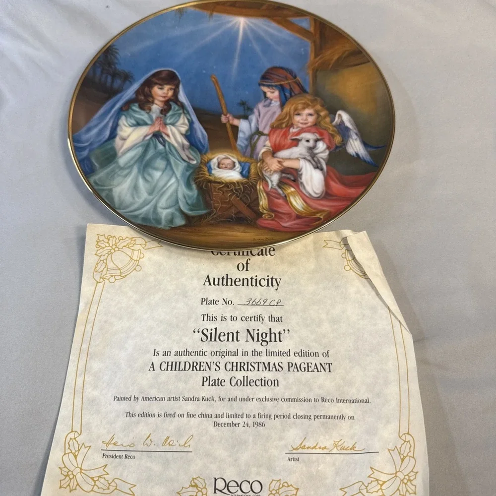 Vintage 1986 Reco Silent Night Collector Plate Sandra Kuck COA First Issue